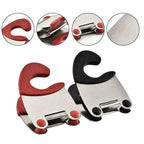Red and black spoon holder clips beside detail views of their rubber grips and metal spring construction