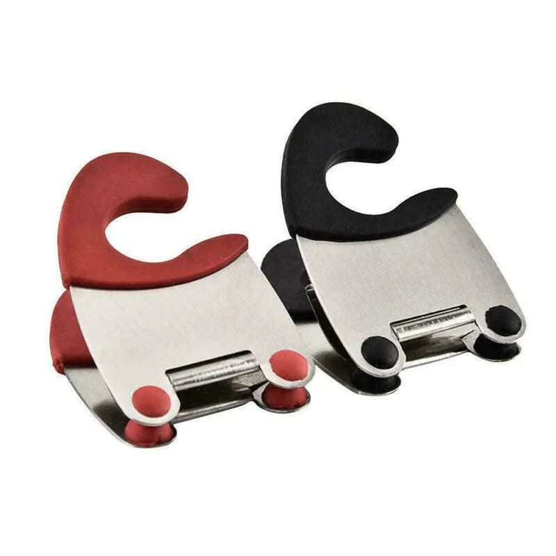 Red and black Pot Clip Spoon Holders shown side by side on a white background