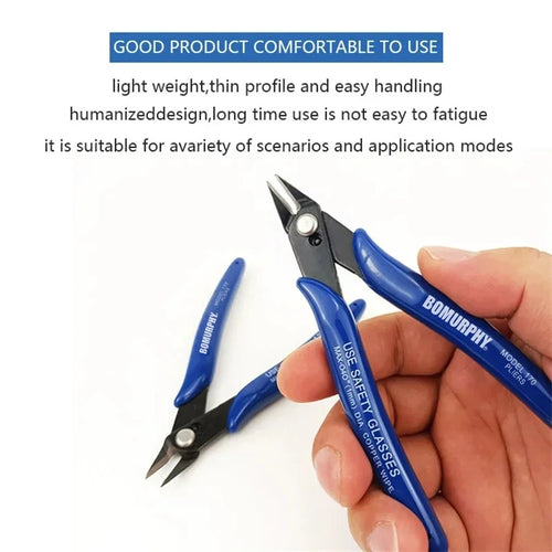 Precision Flush Cutters held in one hand to show the blue grips, compact jaws and thin profile.