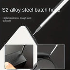 Close-up of precision screwdriver bits and driver working on phones, laptops, watches, and glasses