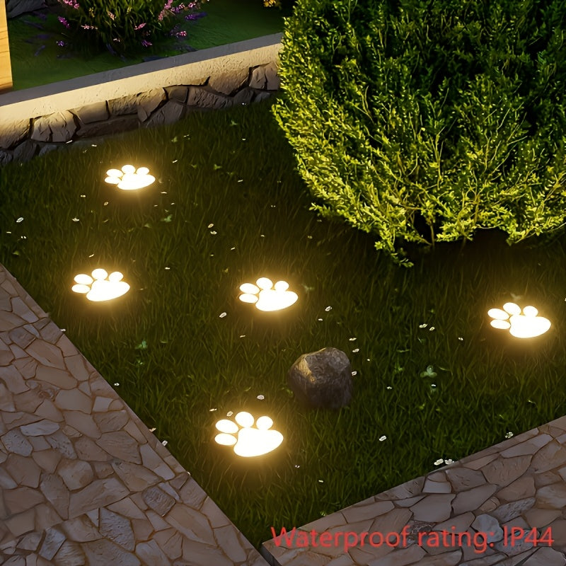 Halloween Fall Decor  4pcs SolarPowered LED Dog Paw Path Lights Outdoor Cute Footprint Ground Lighting for Lawn Walkway Yard Landscape Illumination