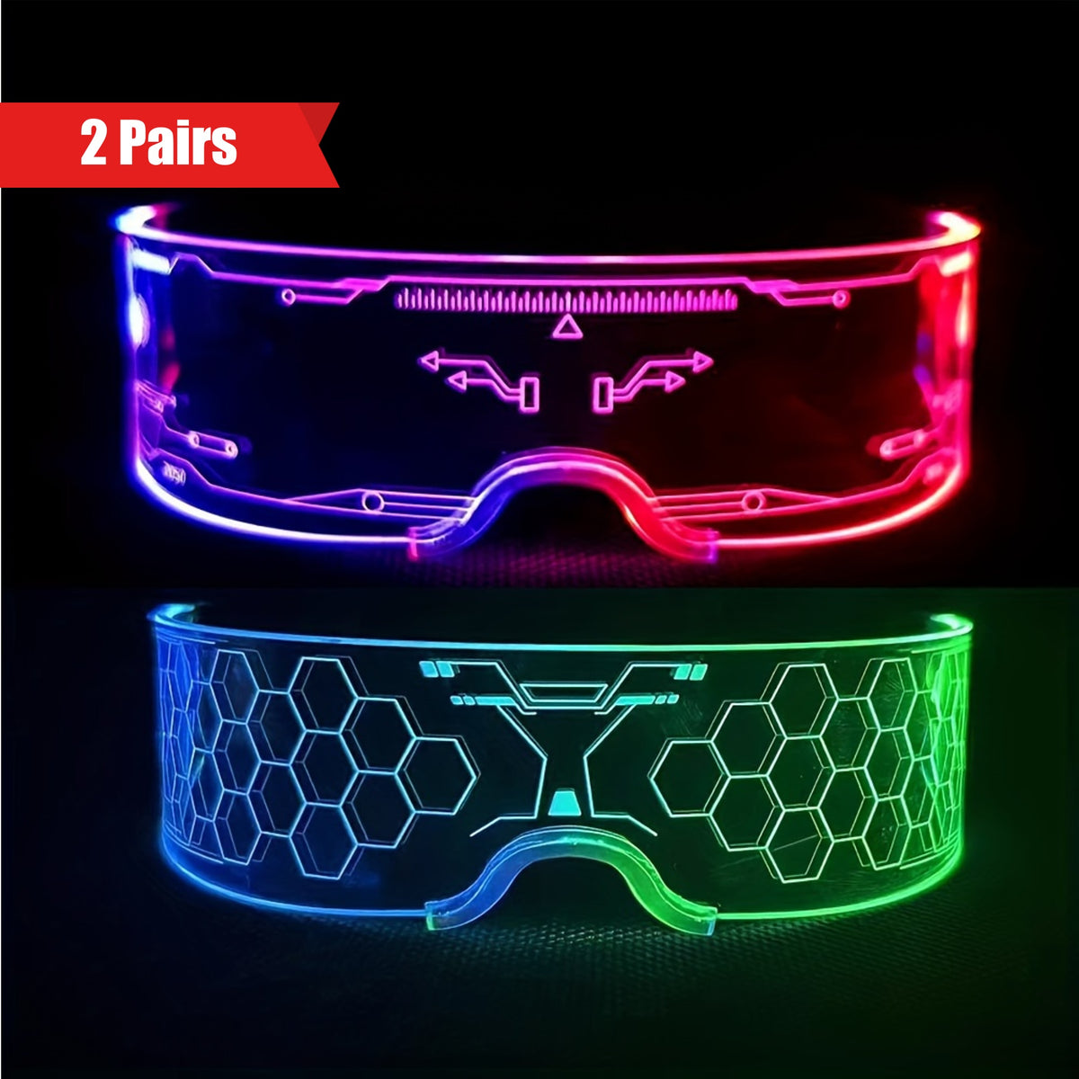 Led Visor Sign HighPeak LED Visor Glasses 2-Pack with 7 Colors & 4 Glow Modes
