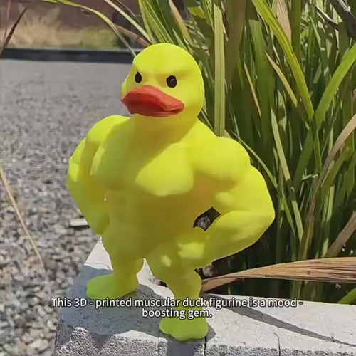 Mini Buff Duck Figurine rotating outdoors to show its muscular design