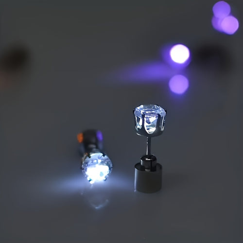 LED Flashing Earrings 2pcs LED Flashing Color Changing Earrings  Unisex Fashion Party Additions  Luminous Imitation Zirconium Crown Stud Earrings with Copper Ear Needle and Button Battery