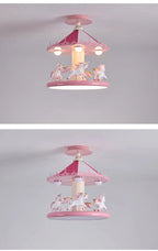 Pink Princess Carousel Ceiling Lamp shown illuminated and switched off
