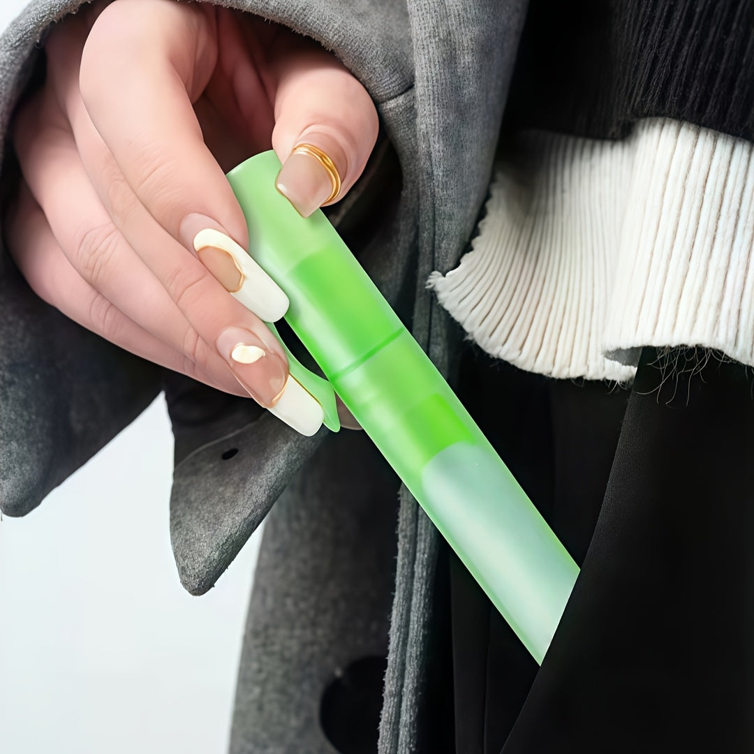 Privacy Eraser Spray Pen clipped inside a clothing pocket for portable storage