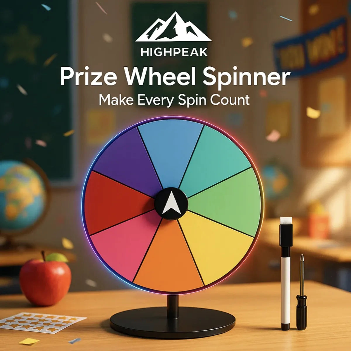 Live Raffle Spinner HighPeak Prize Wheel Spinner – 8-Inch Colorful Raffle & Party Wheel