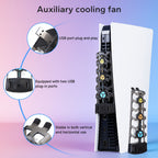 PS5 Triple Cooling Fan installation diagram highlighting the USB plug, two ports and snap-on mounting tabs.