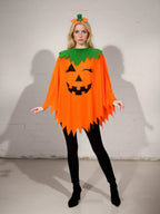 Pumpkin Poncho Costume Set adult full-length front view showing the orange pointed poncho silhouette