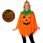 Pumpkin Poncho Costume Set adult one-size front view with matching pumpkin headband and face detail