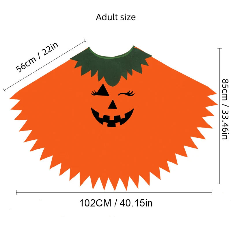 Pumpkin Poncho Costume Set adult one-size flat measurements for width, length, and top opening