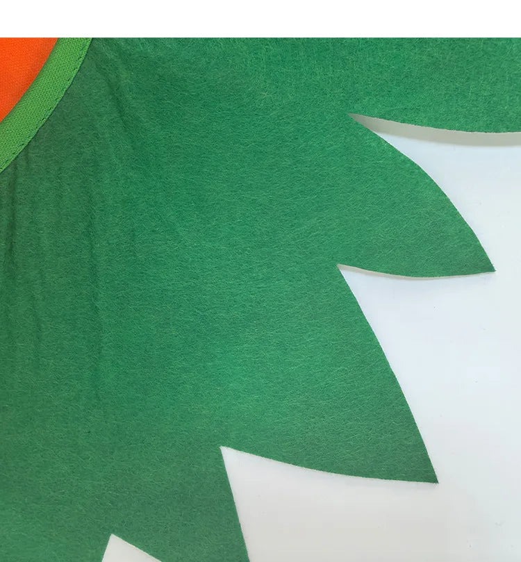Pumpkin Poncho Costume Set vertical close-up showing the green collar texture and pointed leaf trim
