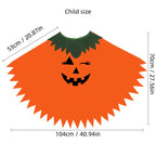 Pumpkin Poncho Costume Set kids one-size flat measurements for width, length, and top opening