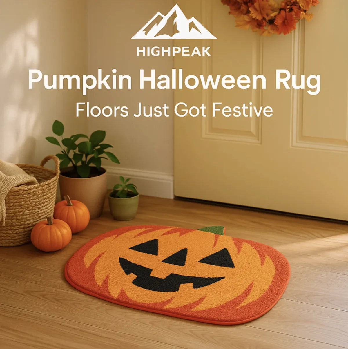 HighPeak Pumpkin Halloween Doormat Rug – Cute Ghost-Faced Carpet