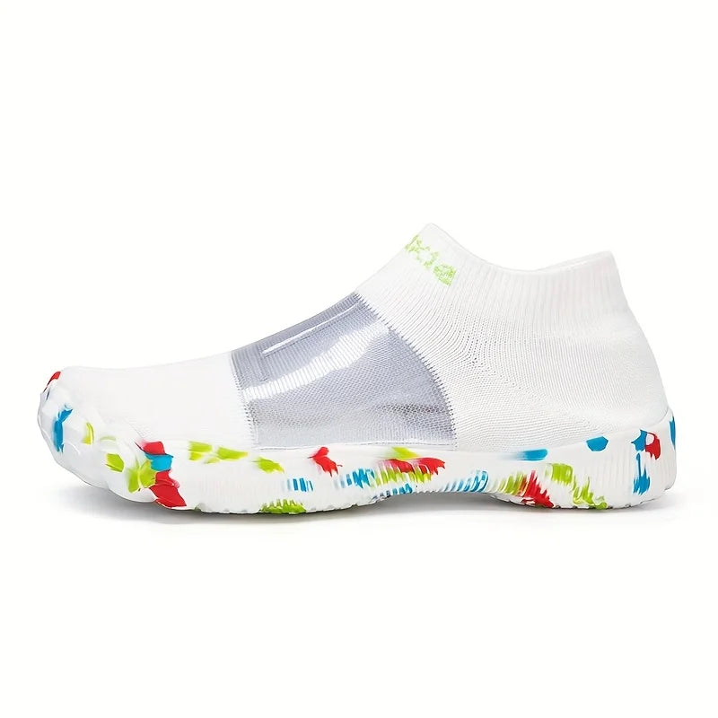 Quick-Dry Water Shoes white side profile showing the mesh upper and colorful rubber sole.