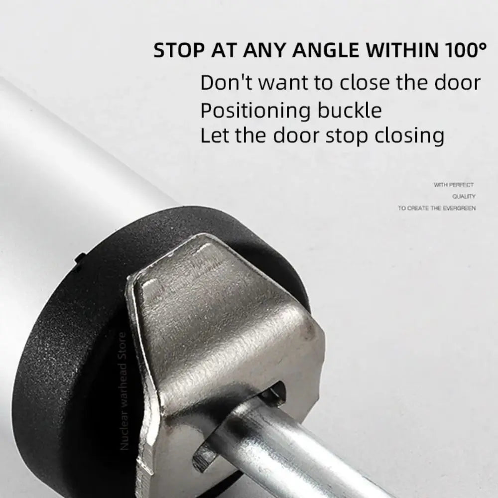 Quiet Automatic Door Closer positioning buckle close-up on the sliding metal rod.