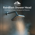 HighPeak RainBlast Shower Head in sleek black with wide high-pressure spray for full-body spa shower experience