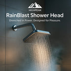 HighPeak RainBlast Shower Head in sleek black with wide high-pressure spray for full-body spa shower experience