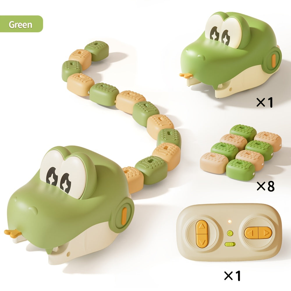 RC Snake Battle Game green snake set showing one snake, one controller and eight magnetic collection pieces