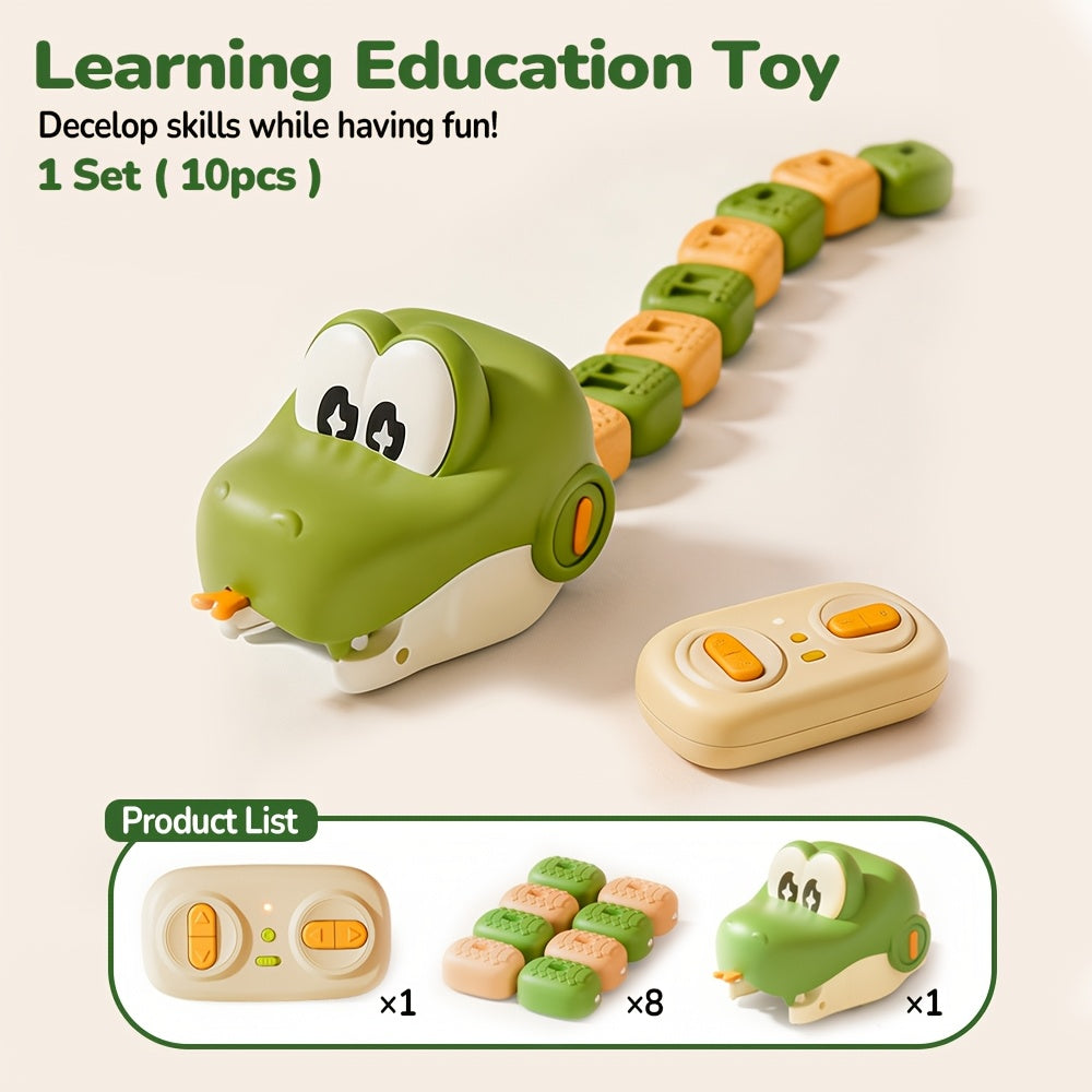 RC Snake Battle Game green snake with its tail and a contents panel labeling one remote, eight pieces and one snake