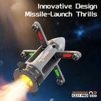 Gray RC rocket underside with illuminated arms and orange launch-effect illustration