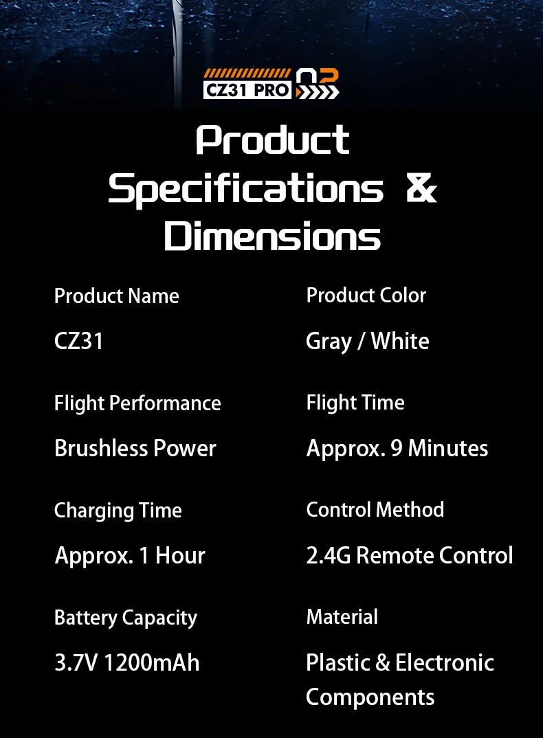 Supplier specification panel for the CZ31 RC rocket showing battery, material, flight and charging details