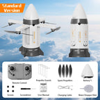 White RC Spaceship Rocket Toy with controller, rechargeable battery, propeller guards, spare propellers and accessories