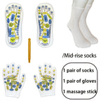 Complete mid-rise reflexology socks and gloves set with one massage stick