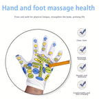 Reflexology glove and massage stick infographic showing the printed palm guide