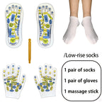 Complete short reflexology socks and gloves set with one massage stick