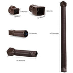 Retractable Downspout Extension size guide showing 21–58-inch length and 2 × 3 and 3 × 4-inch adapters