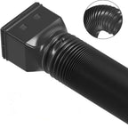 Retractable Downspout Extension close-up of the black rectangular adapter and flexible corrugated hose