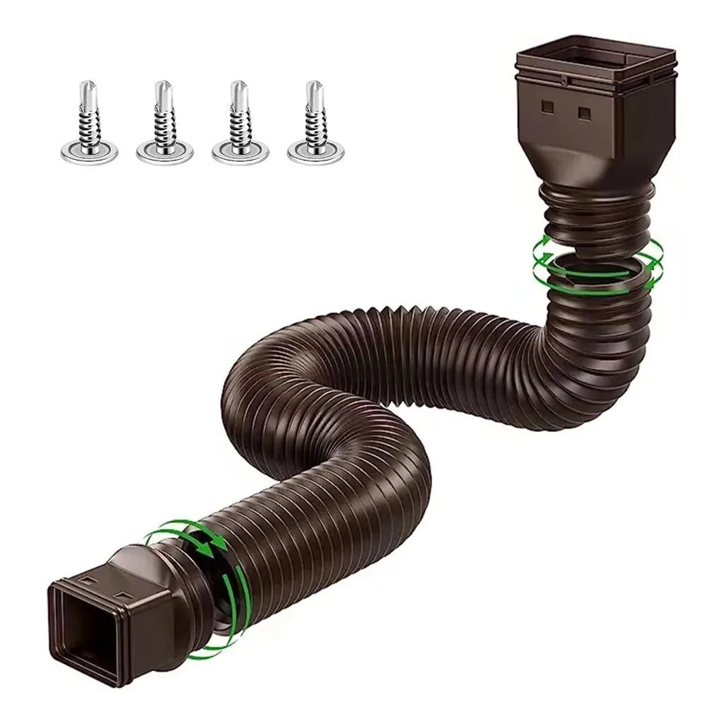 Retractable Downspout Extension in brown with four screws and arrows indicating removable end adapters