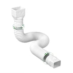 Retractable Downspout Extension in white showing a curved corrugated body and rectangular outlet