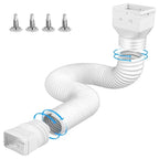 Retractable Downspout Extension in white with four screws and blue arrows at the adapter connections
