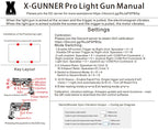Retro Arcade Shooter manual showing sensor placement, button layout, calibration and vibration settings
