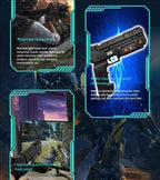 Retro Arcade Shooter feature collage highlighting game resources, retro styling, recoil and vibration