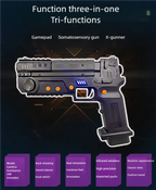 Retro Arcade Shooter feature graphic showing gamepad, motion-gun and arcade light-gun functions