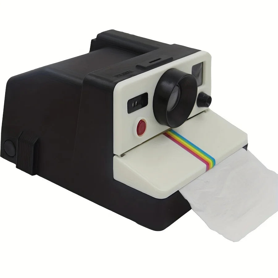 Retro Camera Toilet Paper Holder three-quarter view showing the side housing and front dispenser