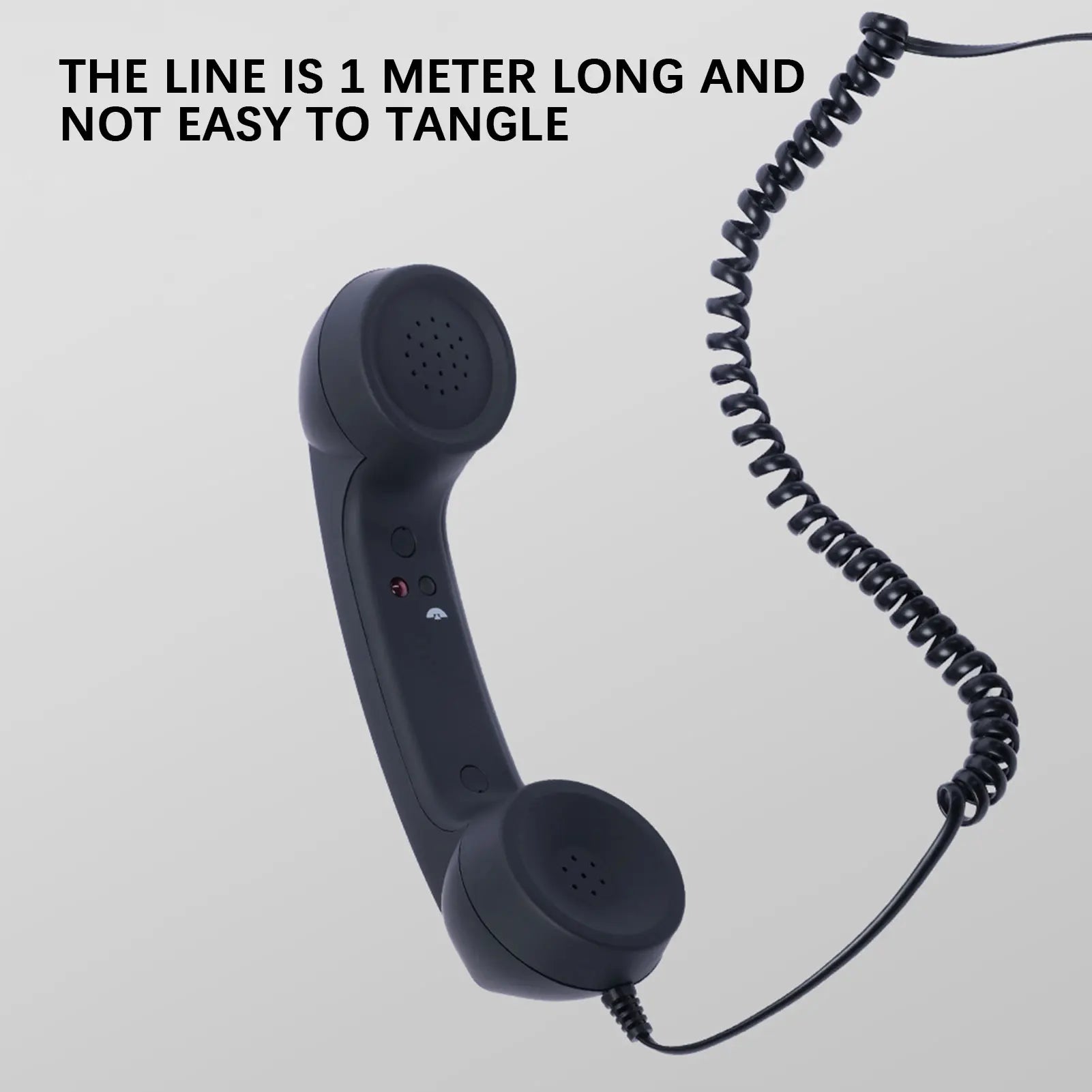 Black Retro Mobile Phone Handset showing its 1 meter coiled USB-C cord