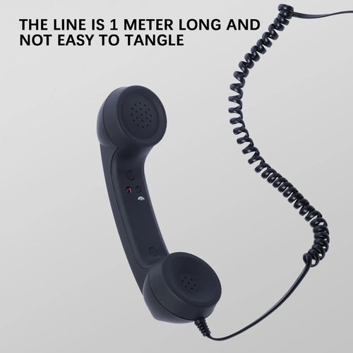 Black Retro Mobile Phone Handset showing its 1 meter coiled USB-C cord