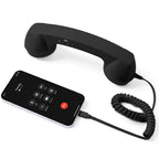 Black Retro Mobile Phone Handset connected to a USB-C smartphone