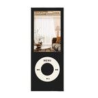 Retro MP3 Wall Mirror black variant shown from the front on a white background with its control-wheel design