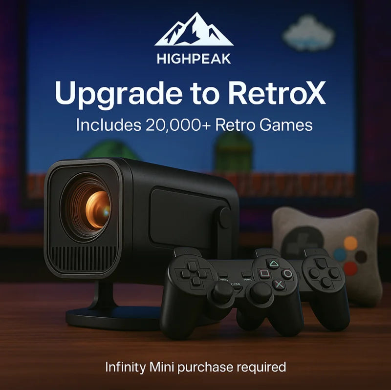 HighPeak Upgrade to RetroX projector with 20,000+ retro games and wireless controllers for mini projector owners