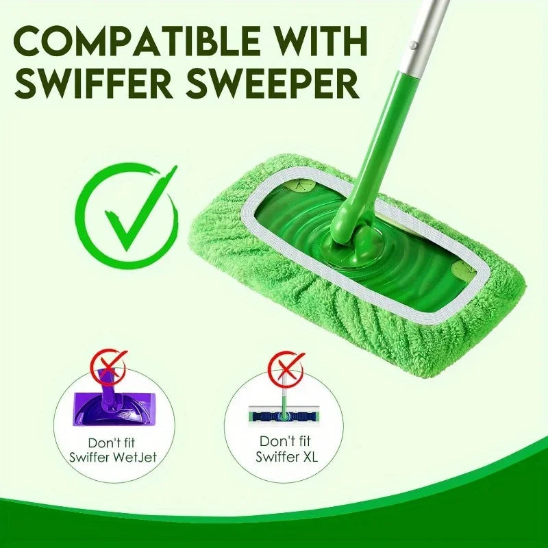 Green reusable pad compatibility guide for a standard flat mop head