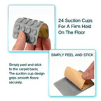 Reusable Rug Grippers bent to show the 24 suction cups and peel-and-stick carpet backing