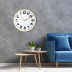 Wooden-frame Reverse Number Wall Clock displayed in a living room with a blue chair