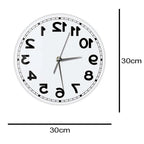 Frameless Reverse Number Wall Clock size guide showing a 30 cm diameter