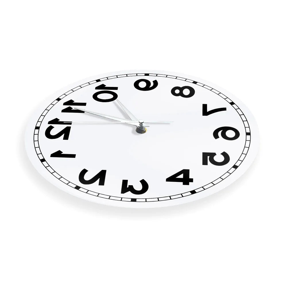 Frameless Reverse Number Wall Clock shown at a low profile angle