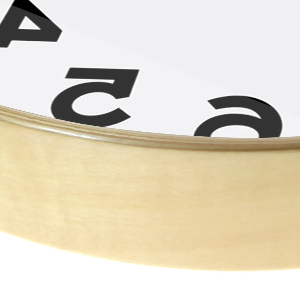 Close-up of the Reverse Number Wall Clock natural wood frame edge